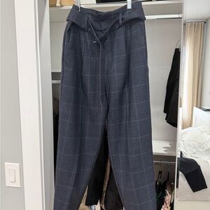 Mango Navy Plaid Pants